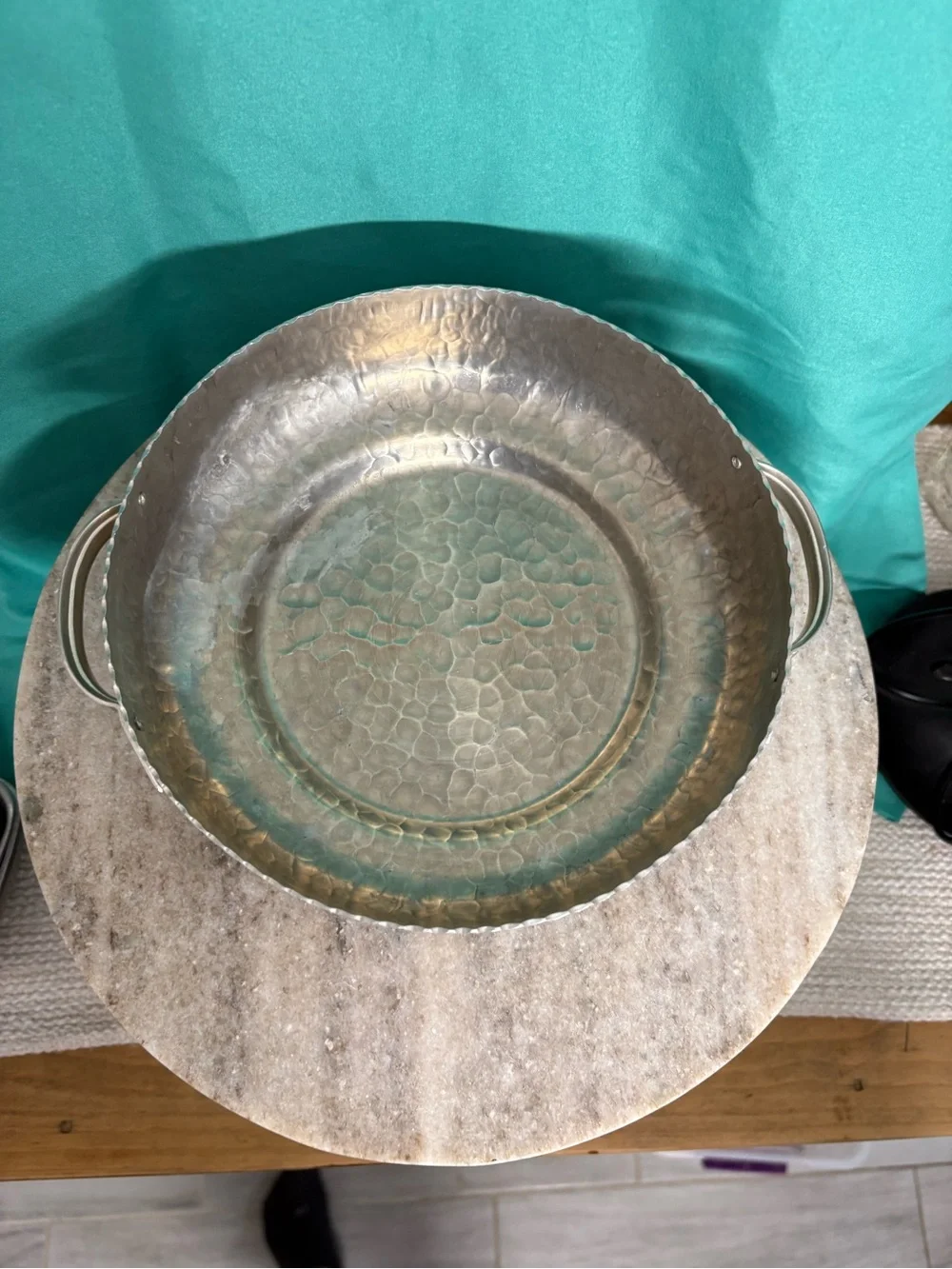 Hand-Hammered Silver Metal Serving Bowl and Decorative Tray - Silver